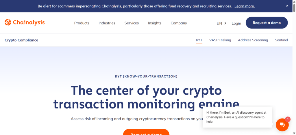 Chainalysis KYT helps businesses concerned