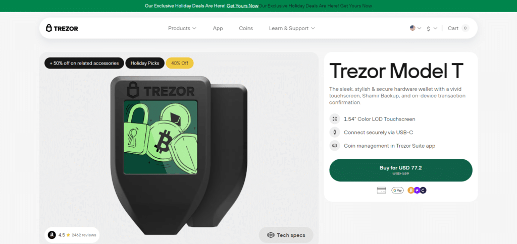 Trezor Model T Best Air Gapped Crypto Wallets