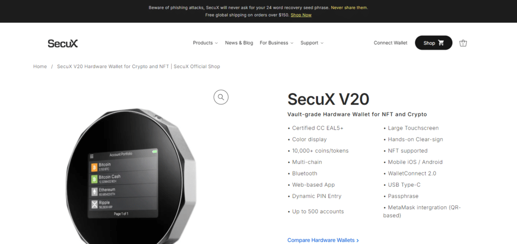 SecuX V20 Best Air Gapped Crypto Wallets