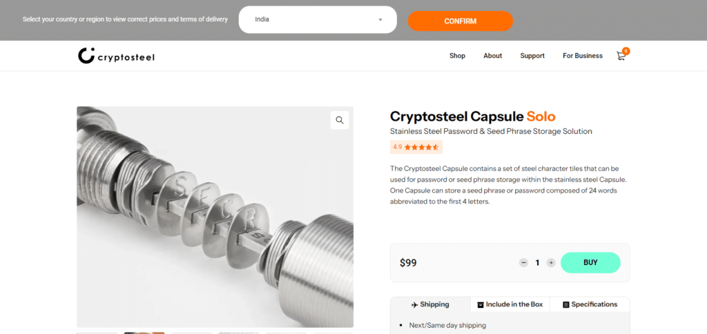 Cryptosteel Capsule Best Air Gapped Crypto Wallets