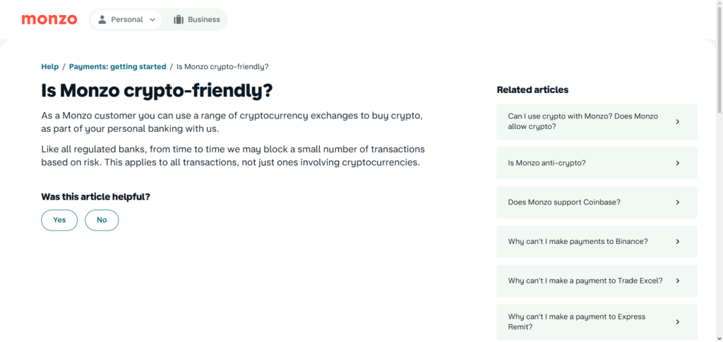 Monzo Bank (Crypto Beta)