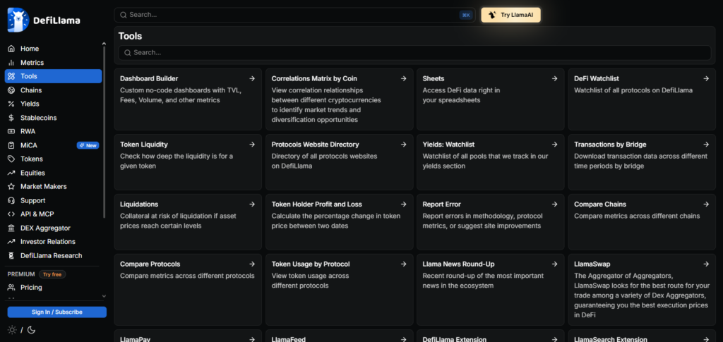 DeFiLlama Treasury Tools