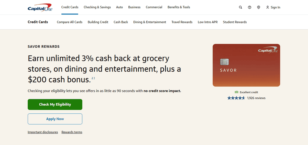 Capital One Savor Cash Rewards Credit Card